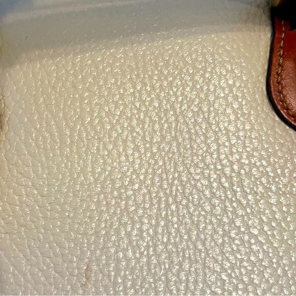 VTG 90s Liz Claiborne Leather Rolled Dual Handle Cream Pebbled Leather brown Bag - Picture 11 of 15